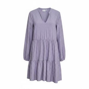 Vila Eyelet Embroidered Tiered Long Sleeve V-Neck Mini Dress Lilac Size Small